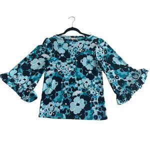 Michael Kors Women's Top Floral Print Ruffle Sleeves Size Small
